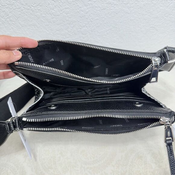 NWT DKNY Milo Crossbody Bag Black Monogram Thick Adjustable Strap Zip Magnet - Picture 10 of 16